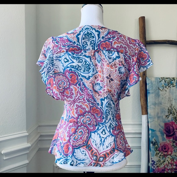 NANETTE LEPORE PINK RUFFLE SLEEVES BLOUSE TOP - Picture 10 of 14